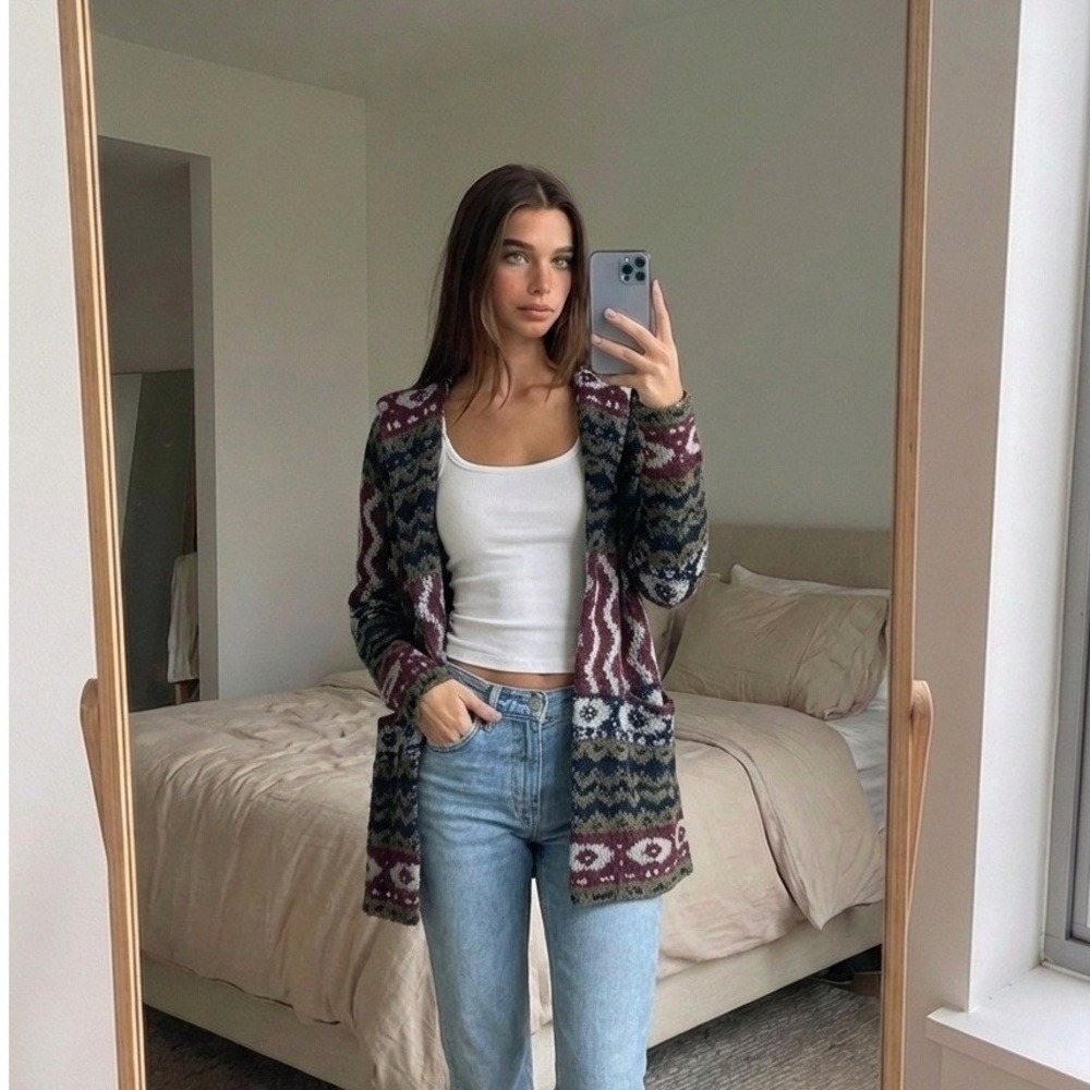 Abercrombie & Fitch Womens Hooded Cardigan Small Wool Alpaca Southwestern Cozy